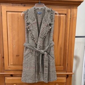 Democracy Plaid Fringe Vest - Brown and Black